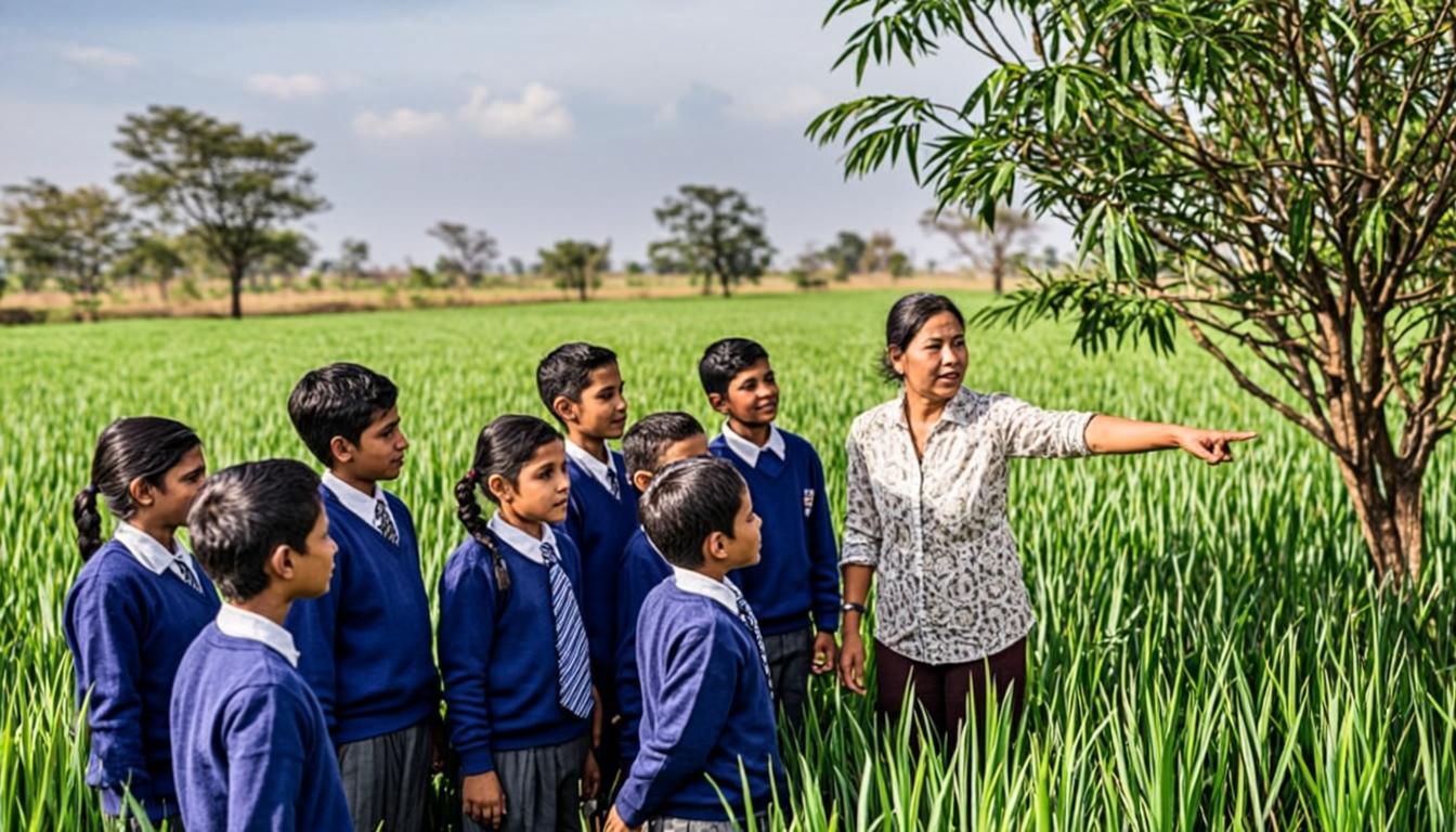 Students learning outdoors in Nepal